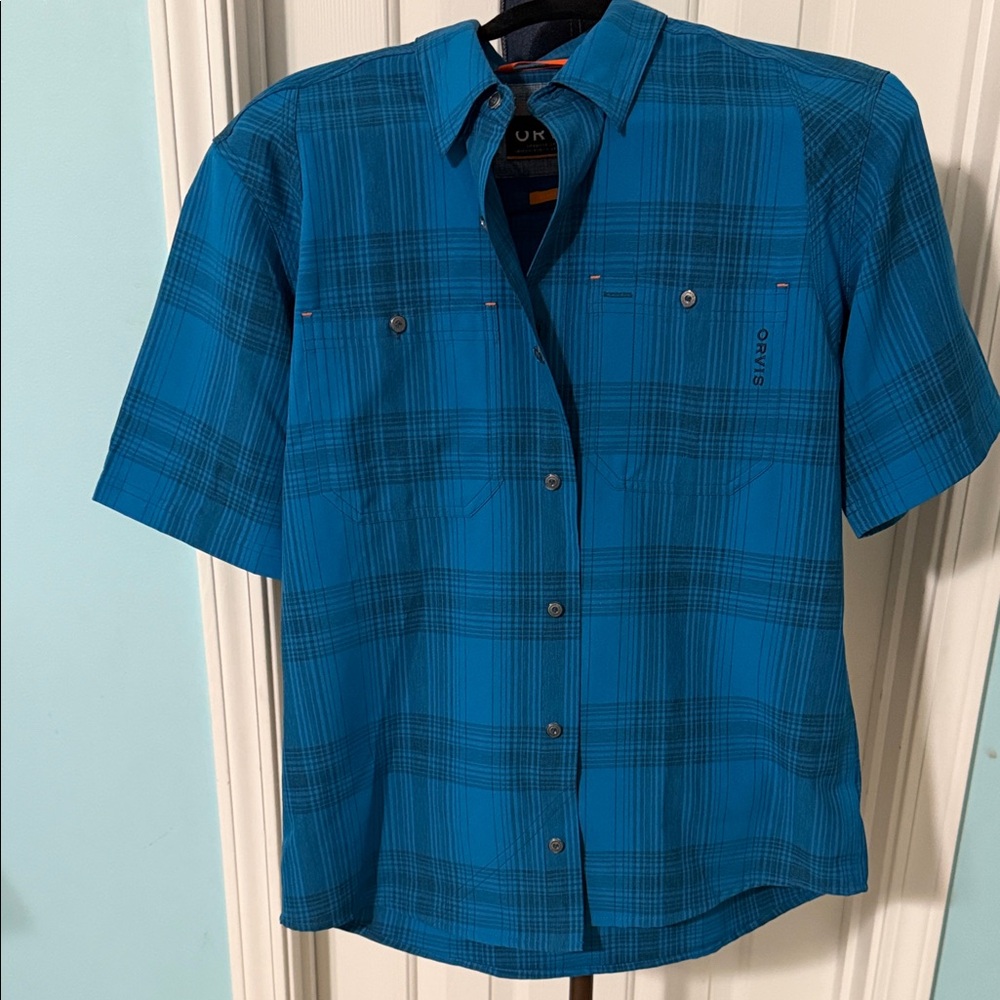 Orvis Blue Plaid Short Sleeve Shirt
